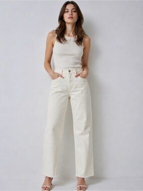 Zara Wide Leg Jeans Cream White High Rise Size 6 NWT